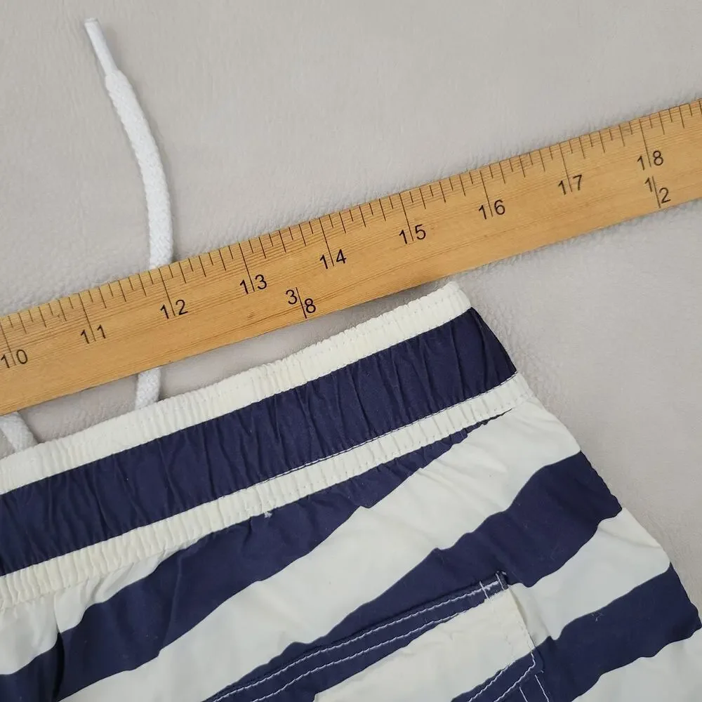 Lot (2) J Crew Swim Trunks Shorts Mens M Navy Blue Striped Mesh Lined Swimsuit